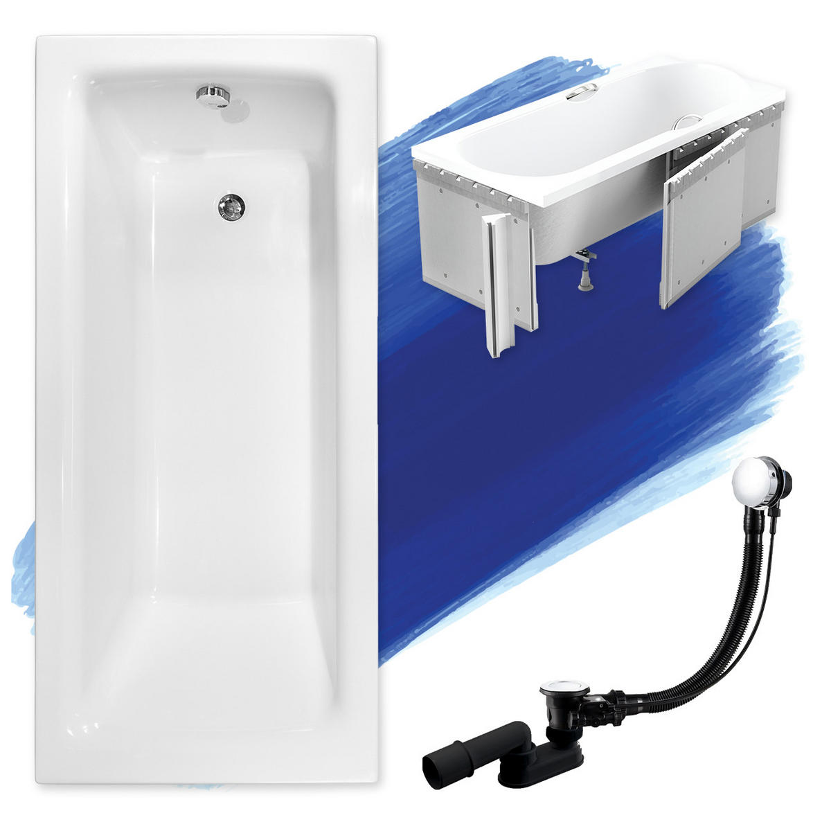 BADEWANNE Rechteck TALIA 150/70 mit Styro Ablauf Füße - Weiß, Kunststoff (70/55.5/150cm) - bad land
