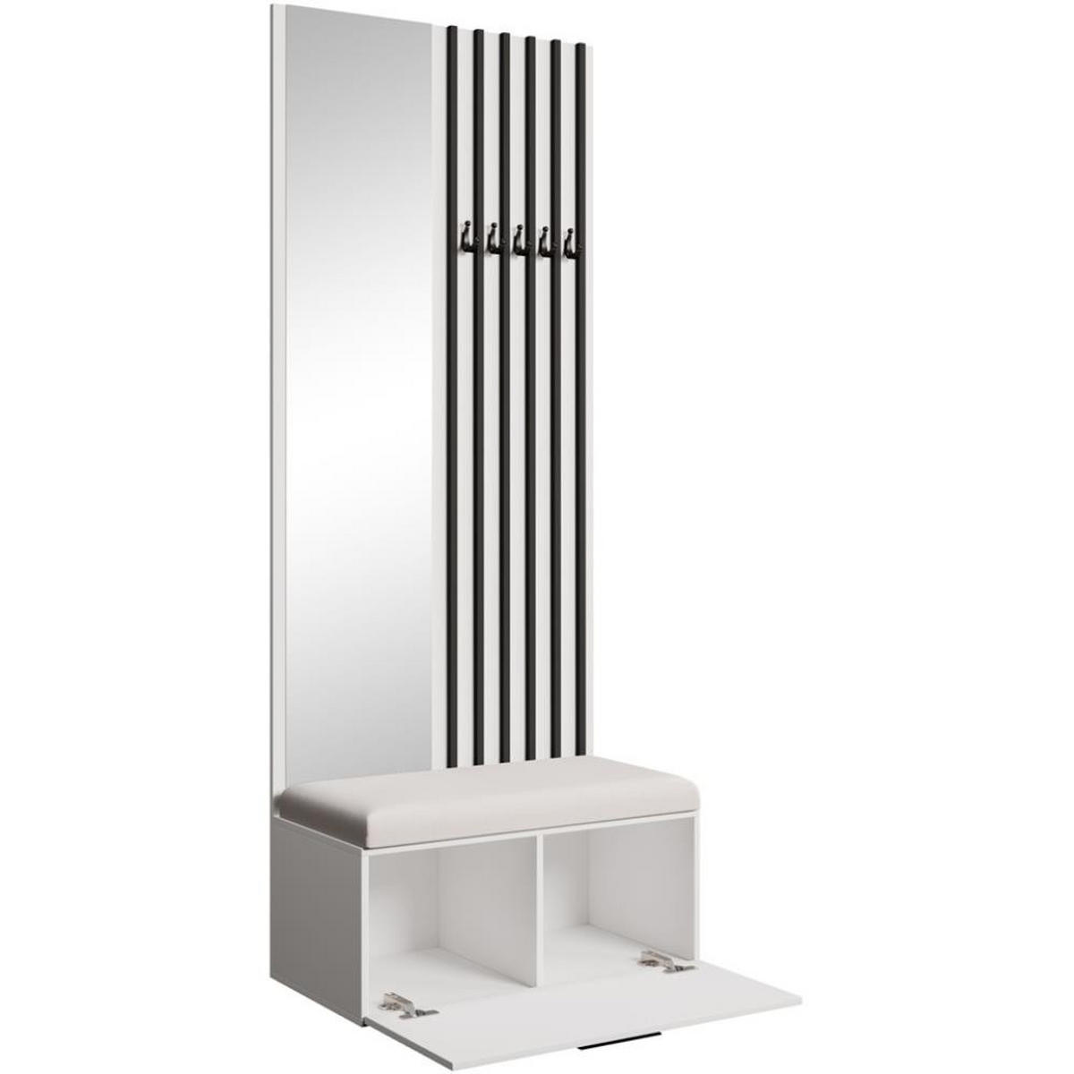 GARDEROBE Margaret II 81/203/43 mit Lamellen und Spiegel - Schwarz/Weiß, Holzwerkstoff/Kunststoff (81/203/43cm) - Beautysofa