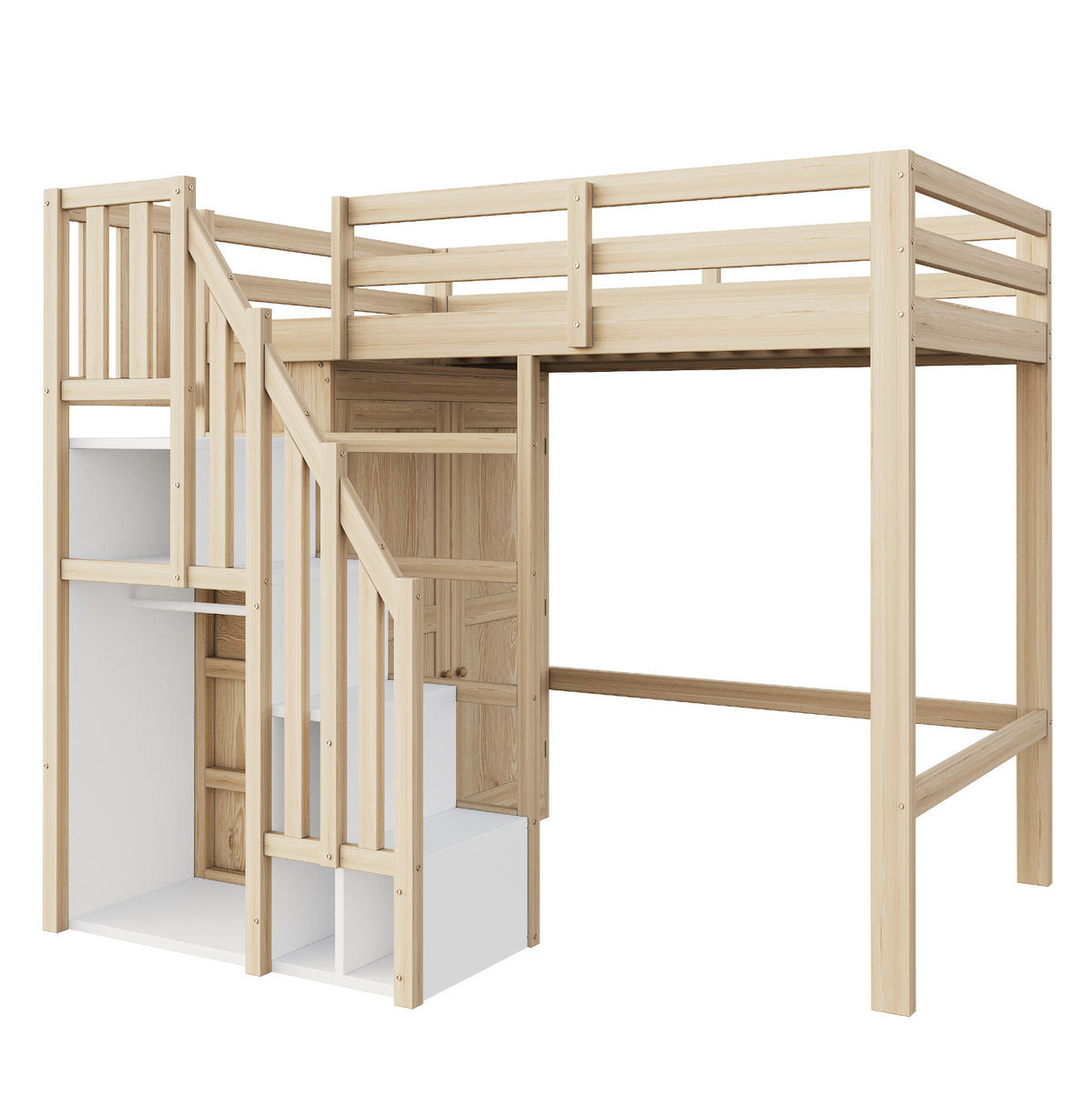 HOCHBETT 90/200 cm aus Holz mit Kleiderschrank und Stauraumtreppe Natur - Naturfarben, Holzwerkstoff (90/200cm) - Modenvie