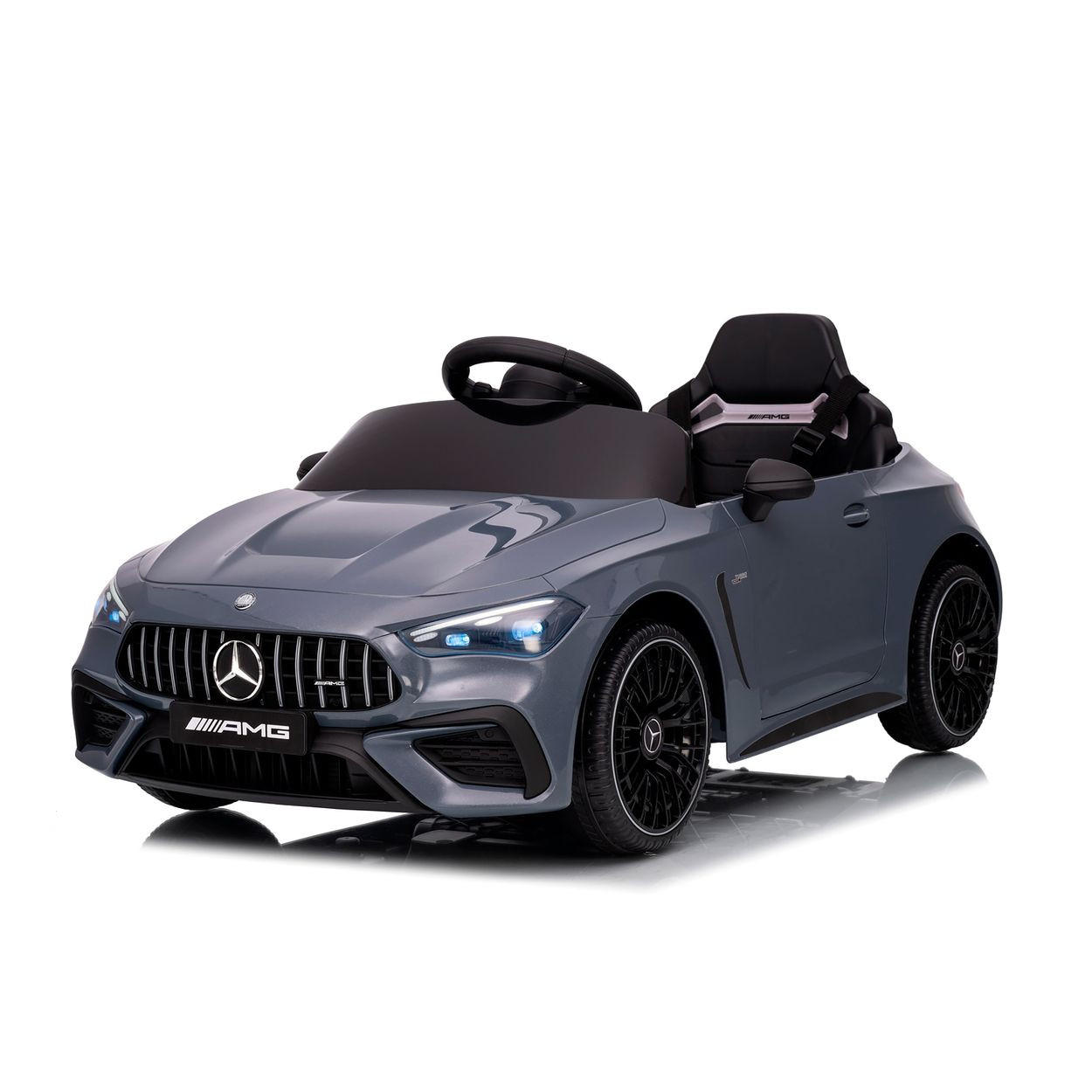 KINDER ELEKTROAUTO Mercedes AMG CLE 53 grau Stoßdämpfer, LED-Leuchten, Fernbedienung, Gurt, 2 Türen, Softstart - Grau, Kunststoff (99/55/43cm) - Chipolino