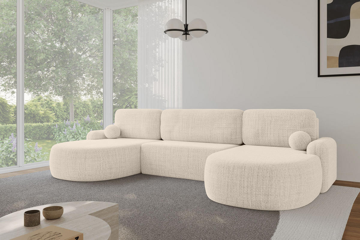 WOHNLANDSCHAFT mit Schlaffunktion und Bettkasten LIRA-U - 335x172x89 Beige - Beige, Holzwerkstoff/Textil (335/89/172cm) - ALTDECOR