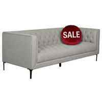SOFA Troia 3-Sitzer Chesterfield-Details - Hellgrau/Schwarz, Textil/Metall (205/74/85cm) - Mr. Deko