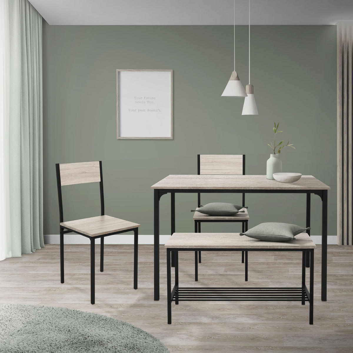 ESSTISCH Set 4-teilig - Graubraun, Holzwerkstoff (70/86.5/110cm) - ML-DESIGN