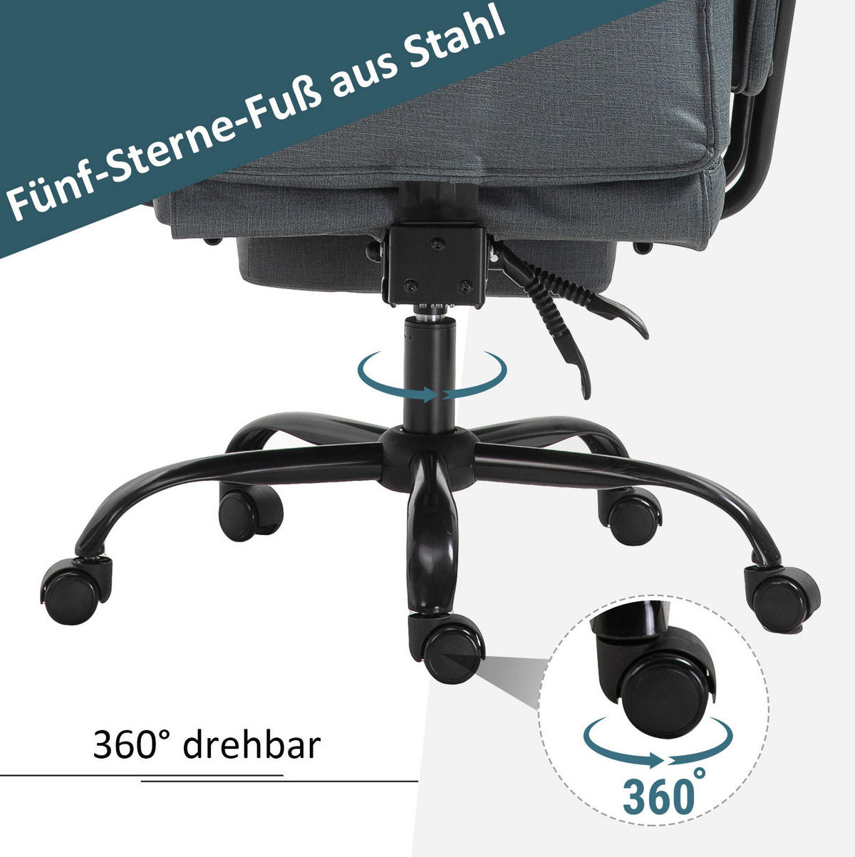 DREHSTUHL 68/80/120–126 cm grau aus Stahl mit Kunstleder und 150° Liegefunktion - Grau, Metall (80/126/68cm) - OKWISH