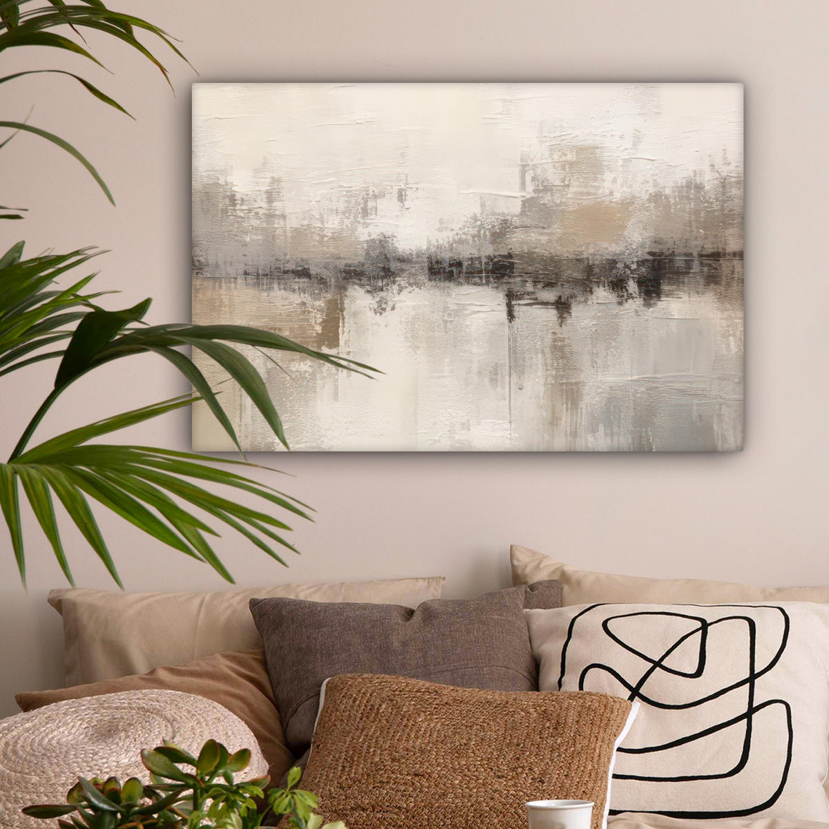 LEINWANDBILD Moderne Kunst - Abstrakt - Beige Wanddeko 90x60 cm - Beige, Textil (90/60cm) - MuchoWow