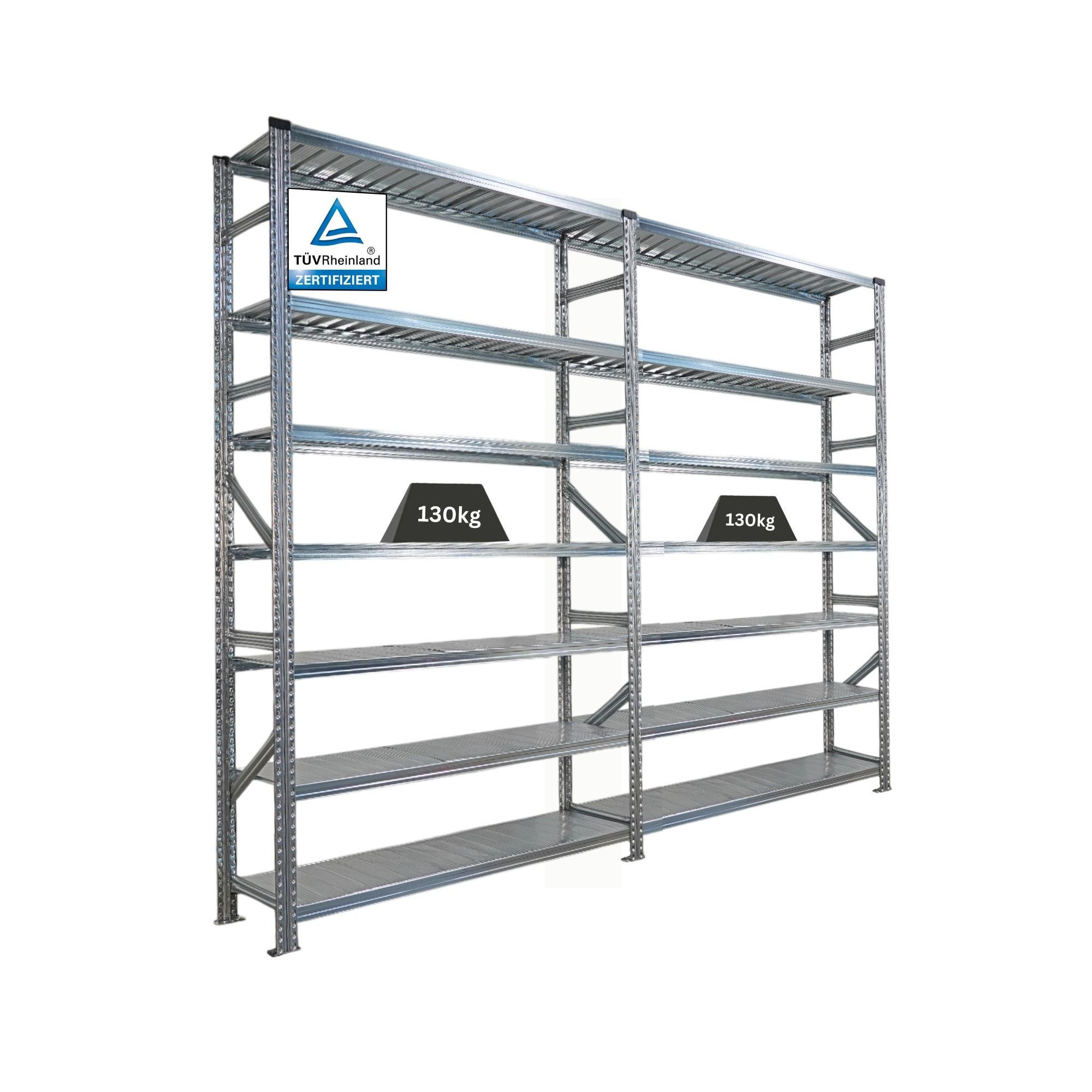 FACHBODENREGAL Proximo Stecksystem 250x300x50cm 7 Ebenen Beidseitig nutzbar Verzinkt - Silberfarben, Metall (300/250/50cm) - PROREGAL