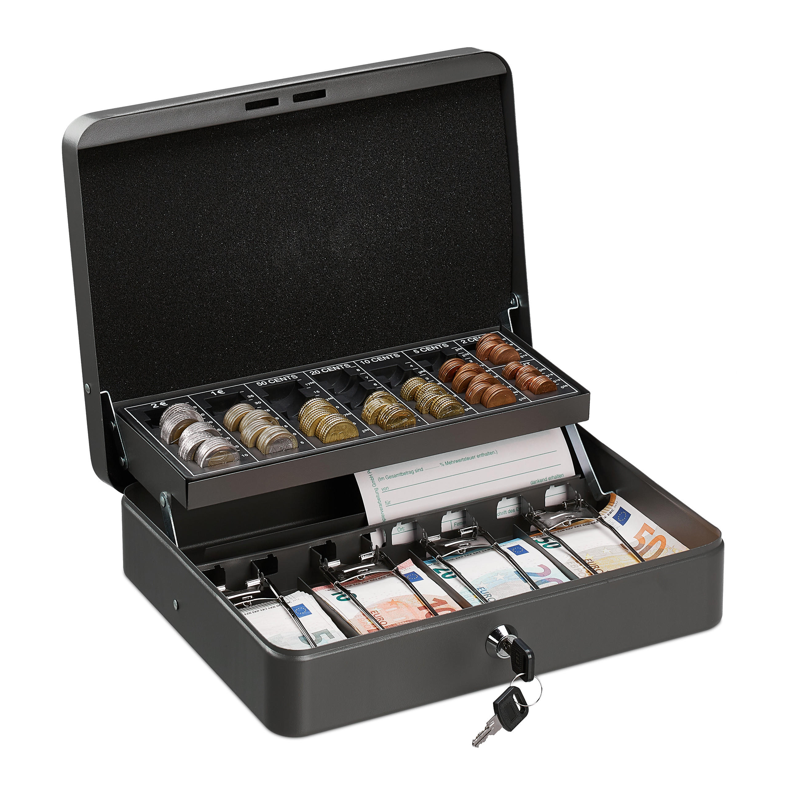 GELDKASSETTE Euro-Münzzählbrett - Grau, Kunststoff/Metall (30.5/8.5/24.5cm) - Relaxdays