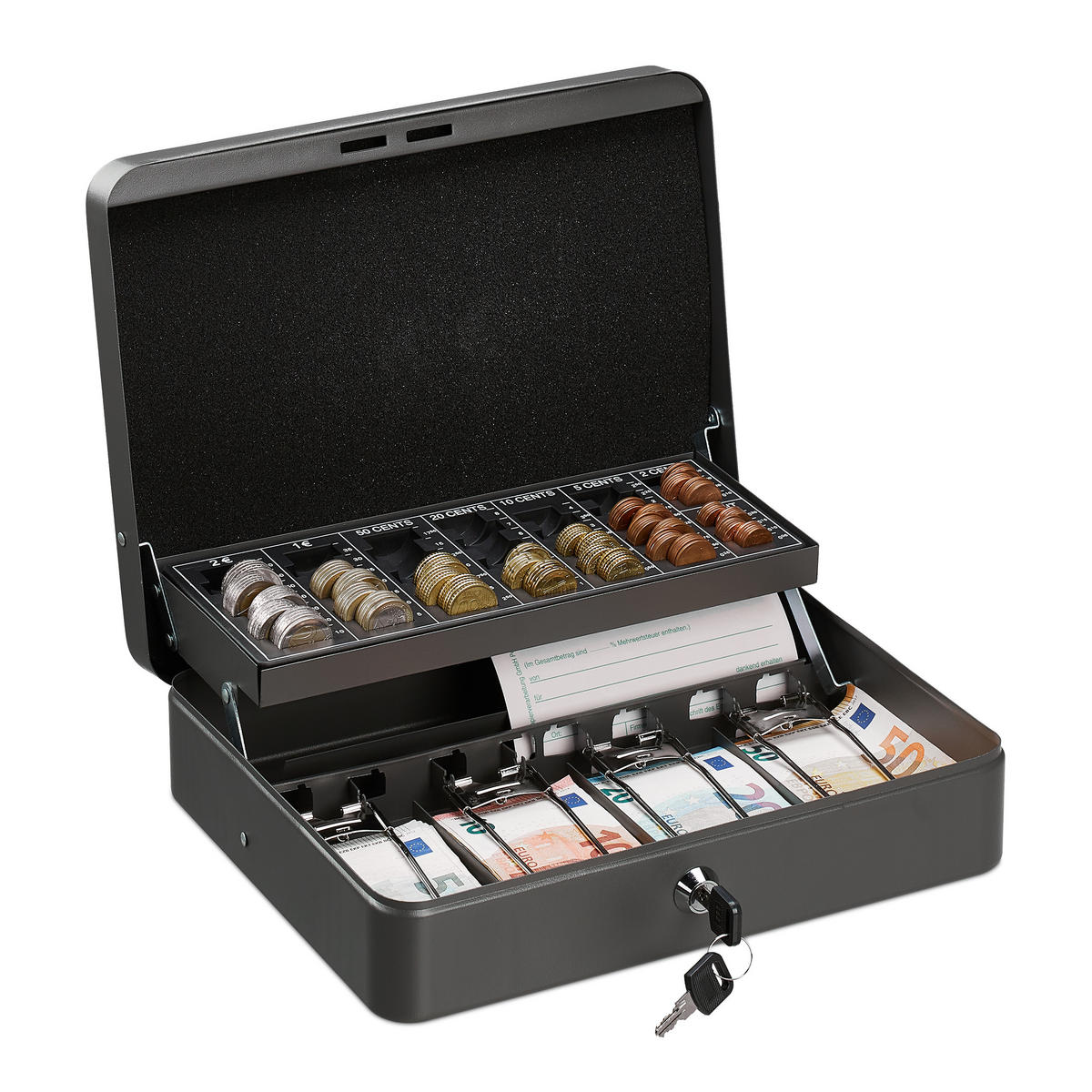 GELDKASSETTE Euro-Münzzählbrett - Grau, Kunststoff/Metall (30.5/8.5/24.5cm) - Relaxdays