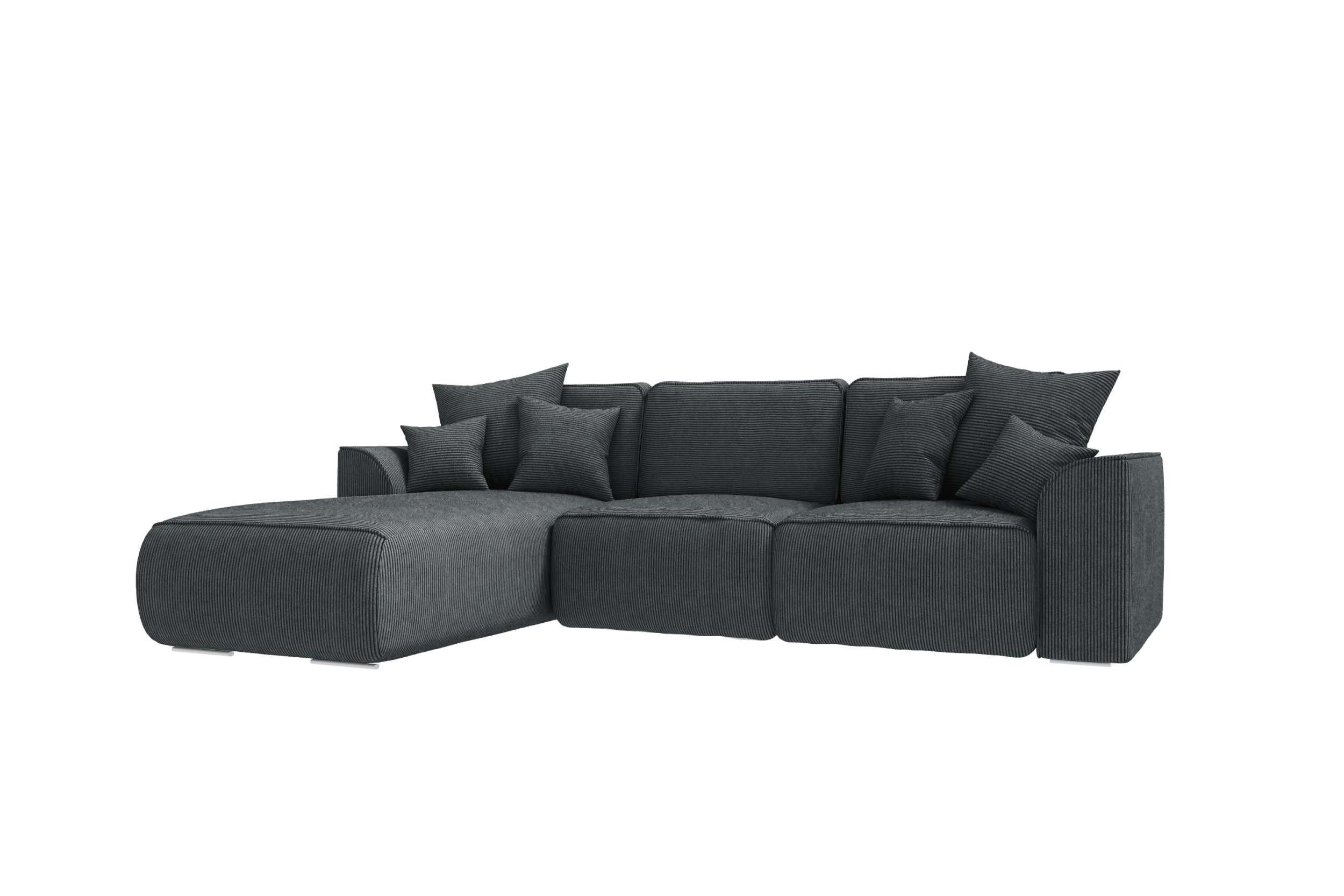 ECKSOFA GUSTO Cordstoff Graphitfarben Links inkl. Schlaffunktion - Chromfarben/Graphitfarben, Kunststoff/Textil (295/194cm) - 99rooms