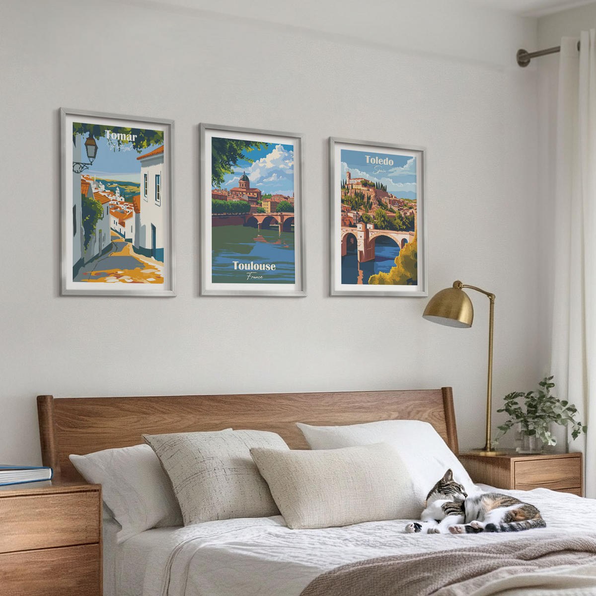 WANDBILDER 3er Set - 40x60 cm Silberner Rahmen - Retro-Stadtgrafiken - Silberfarben, Kunststoff (40/60cm) - ArtPrintCave