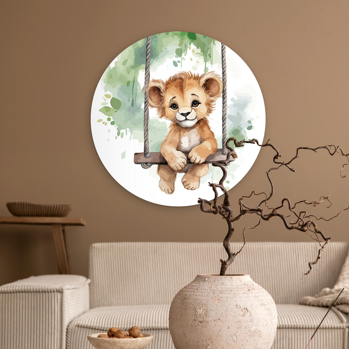 WANDBILD Löwe - Tier - Kinder - Dschungel 60x60 cm - Hellbraun, Kunststoff (60/60cm) - MuchoWow