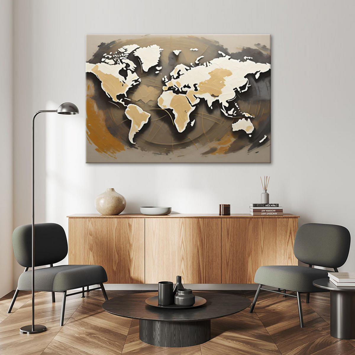 LEINWANDBILD Retro-Weltkarte - Braun, Textil (120/80cm) - Feeby