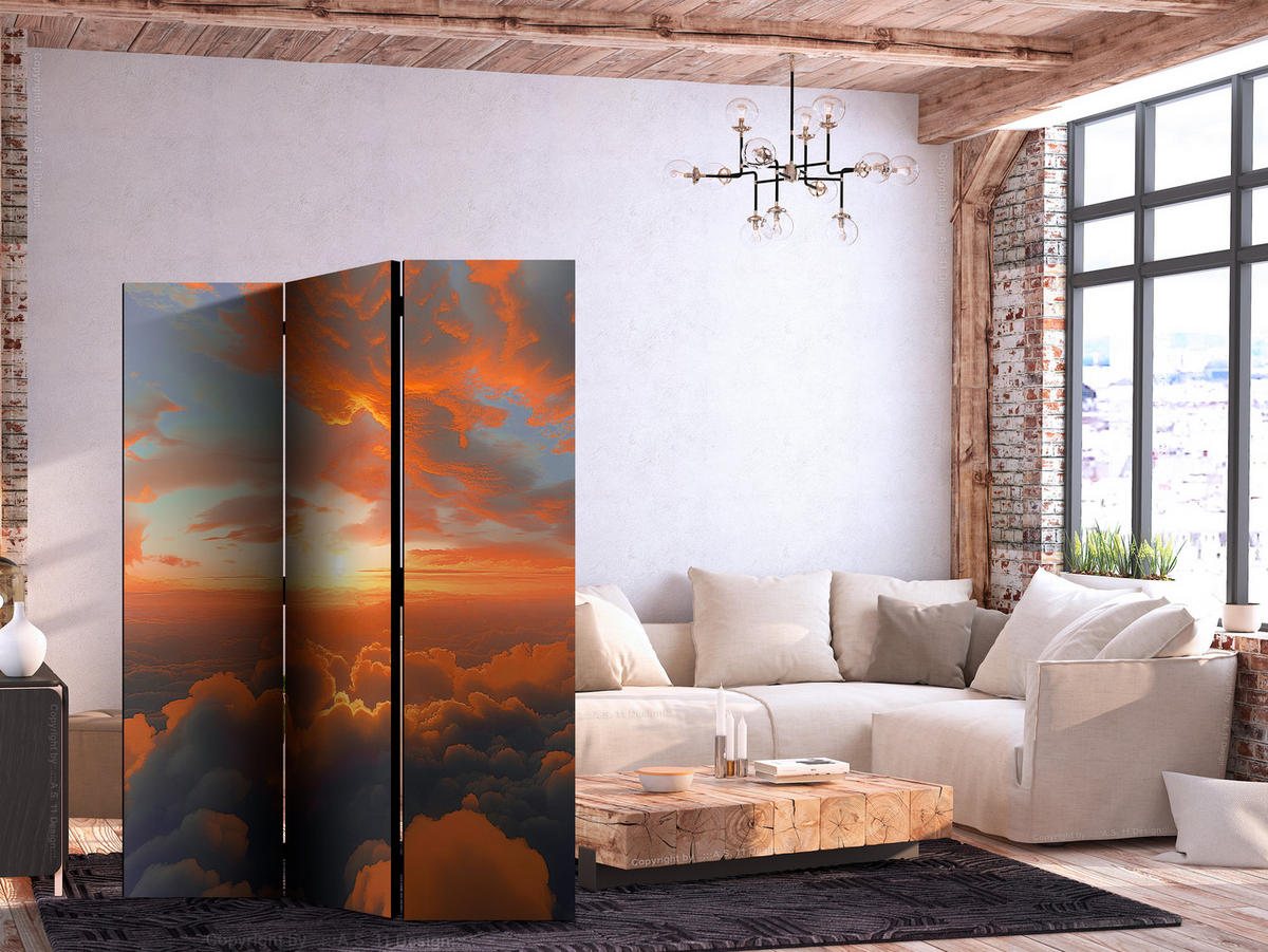 PARAVENT Akustik 3-tlg 135x172 cm Sonnenuntergang und Wolken - Multicolor, Holz/Textil (135/172/3cm) - Muralo