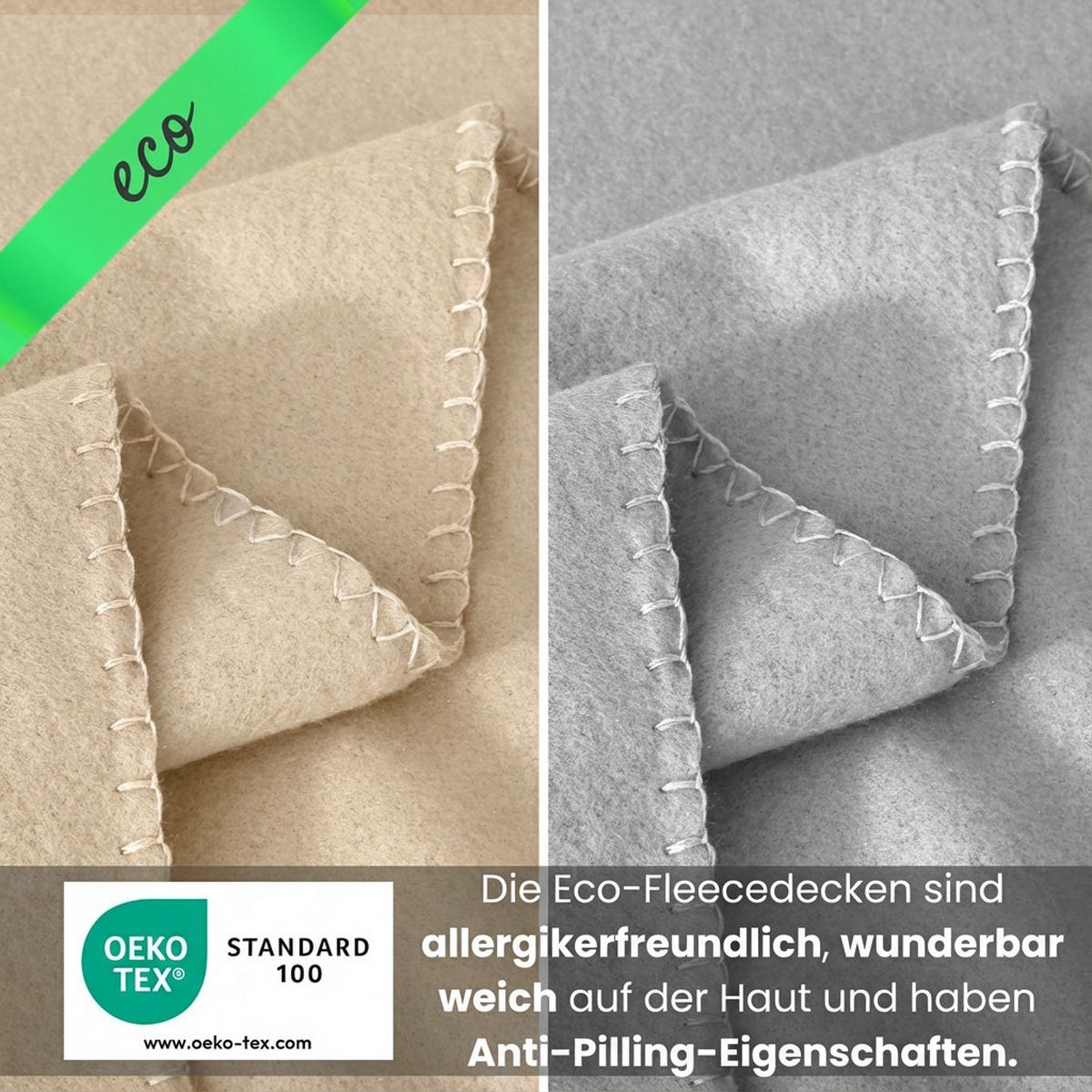2ER Set Fleecedecken 130x160 eco-line aus 100% recyceltem Material beige - Beige, Textil (130/160cm) - wometo