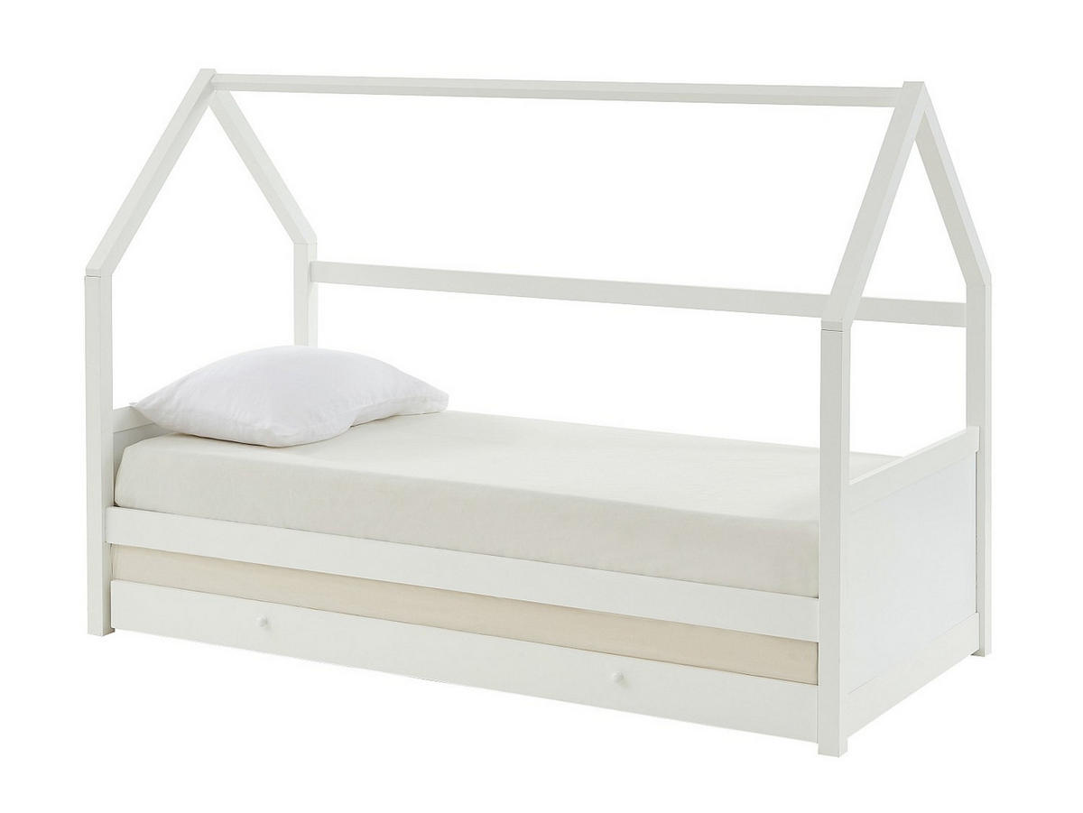 HAUSBETT - 1 Person - Holz, Platte - Weiß - - Weiß, Holz (90/190cm) - Vente-Unique
