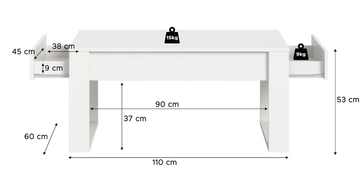 COUCHTISCH weiß, Beistelltisch mit 2x Schubkasten, 110 x 60 cm Jonte - Weiß, Holzwerkstoff (110/60/53cm) - Inn.Furn