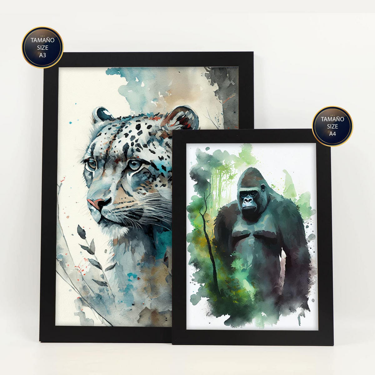 POSTER Set Mit 6 Nord- und Süd-Aquarell-Stil Größe A3 & A4 Schwarzer Rahmen - Schwarz, Papier (29.7/1cm) - Nacnic