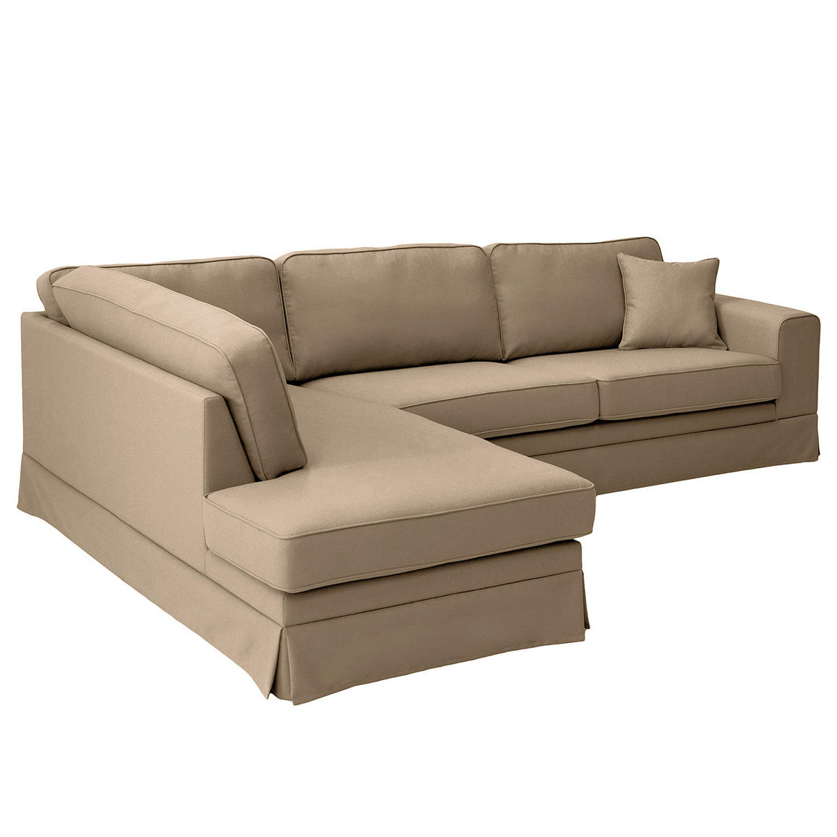 ECKSOFA mit Husse - Ottomane, Webstoff - Hellbraun/Schwarz, Kunststoff/Textil (297/210cm) - home24