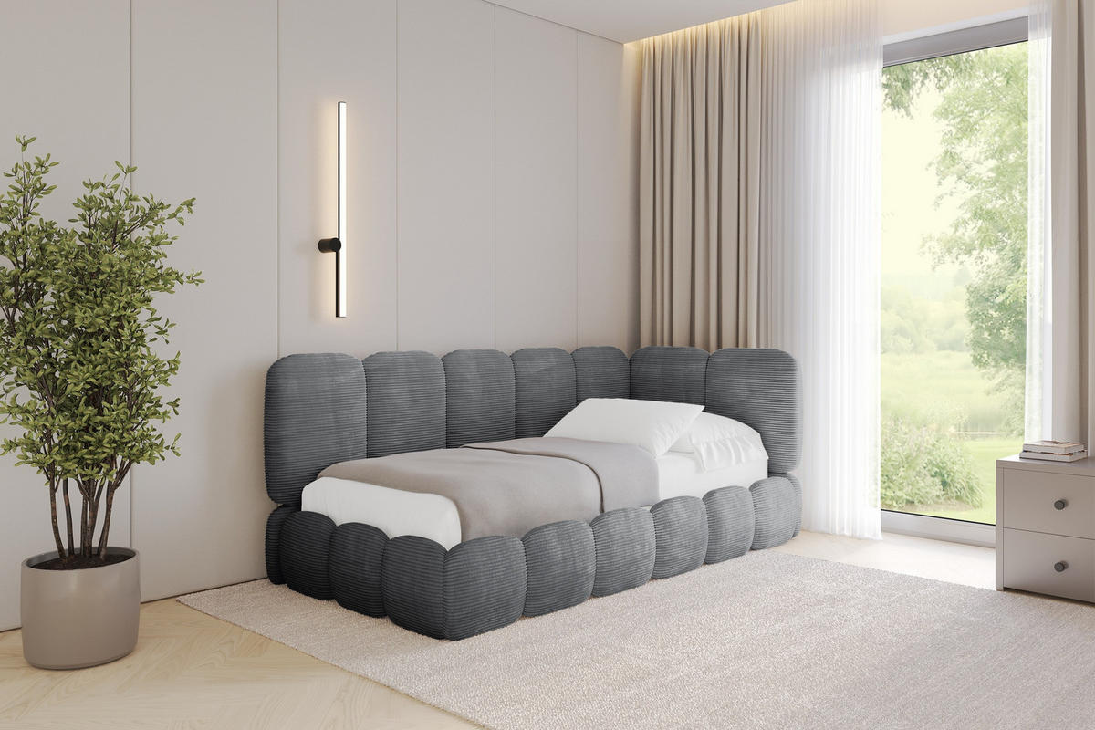 EINZELLBETT Jugendbett mit Bettkasten, Links - AVRY 100x200 Dunkelgrau - Dunkelgrau/Graphitfarben, Holzwerkstoff/Textil (100/200cm) - ALTDECOR