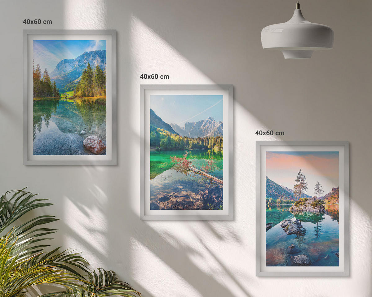 BILDER SET 3er Set - 40x60 cm Silberner Rahmen - Naturlandschaft der Bergseen - Silberfarben, Kunststoff (40/60cm) - TULUP