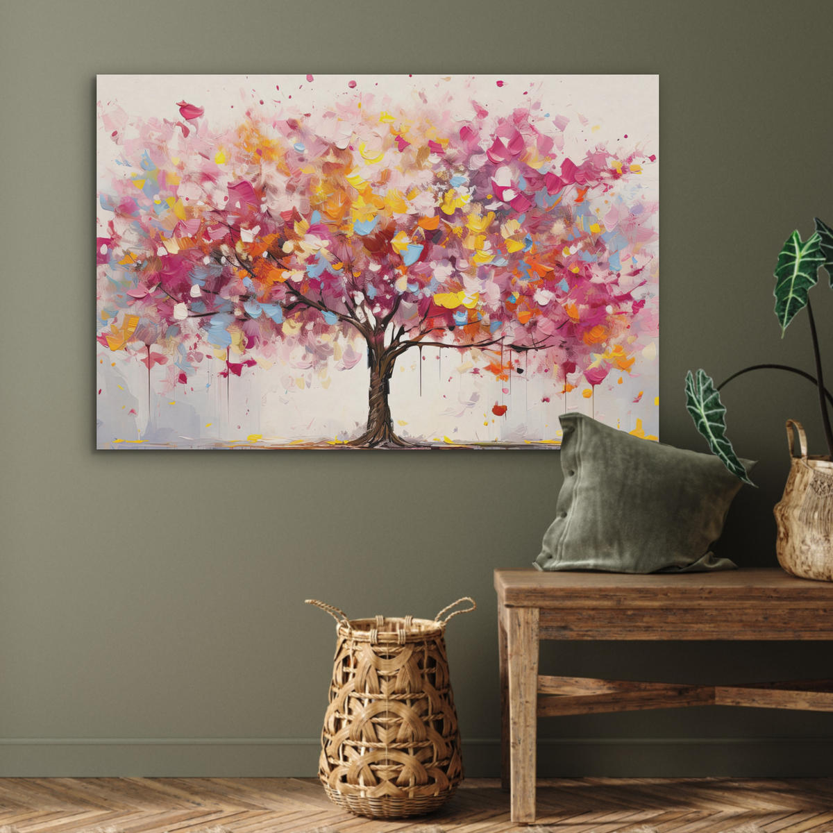 AKUSTIKBILD Aquarell - Baum - Kunst - Abstrakt Akustikpaneele 90x60 cm - Multicolor, Kunststoff (90/60/0.9cm) - MuchoWow