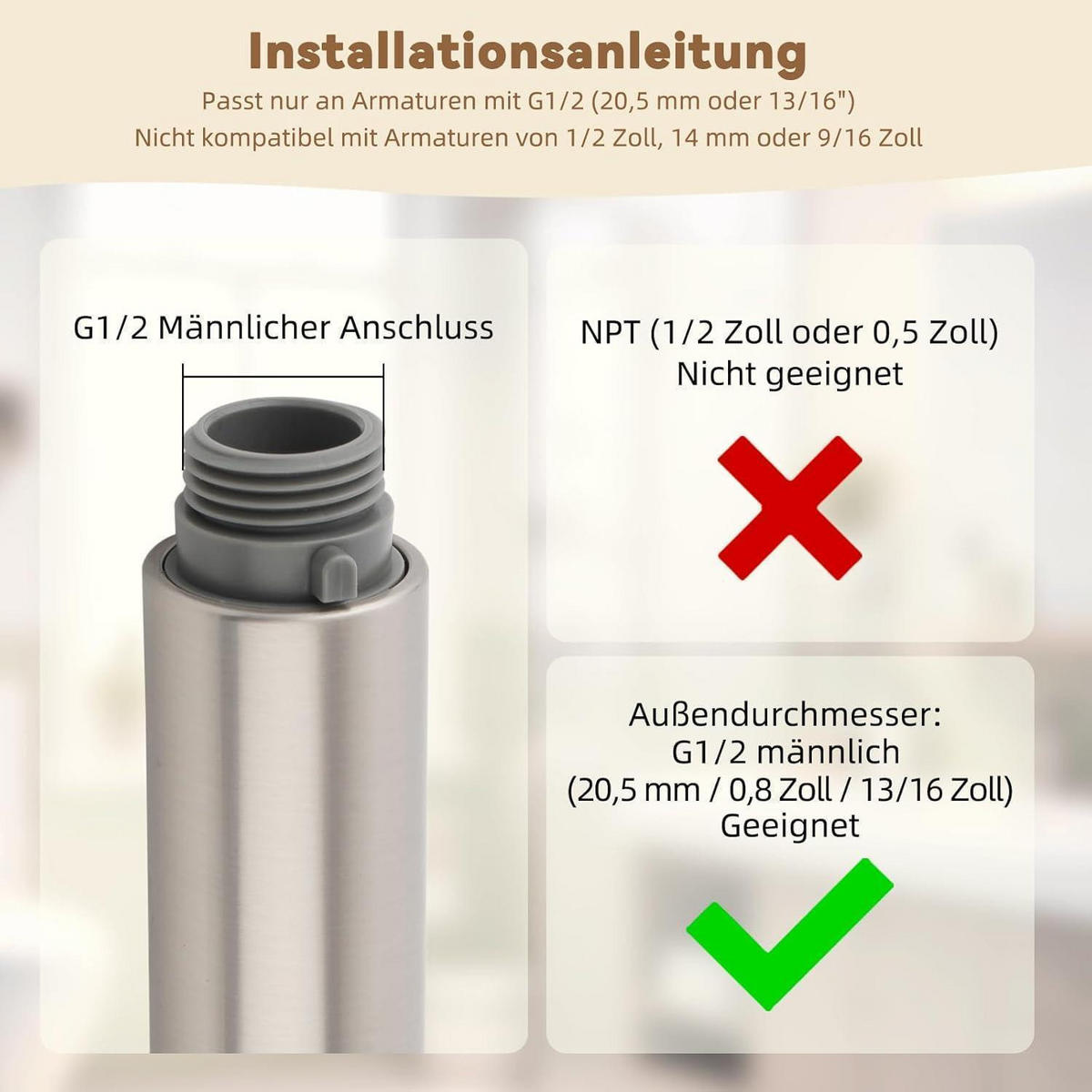 KÜCHENARMATUR Ersatzkopf mit 2 Strahlarten gebürstetes Nickel - Silberfarben, Kunststoff (5/17.3/5.7cm)