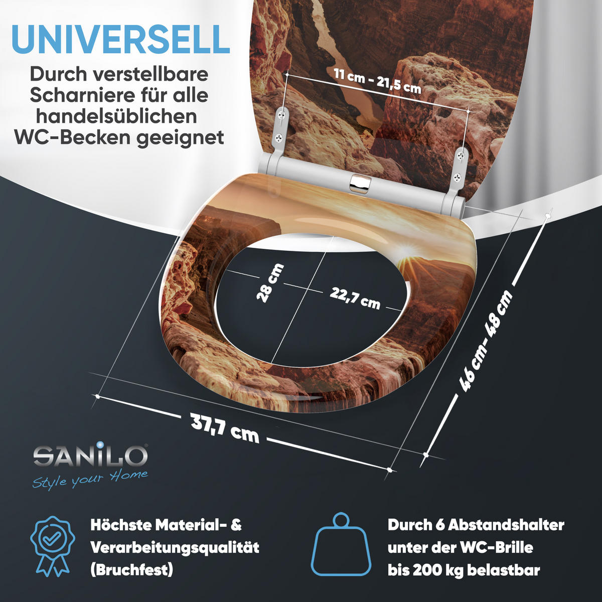 WC-SITZ mit Absenkautomatik & Top Fix Grand Canyon - Orange, Holzwerkstoff (37.7/5.5/48cm) - Sanilo