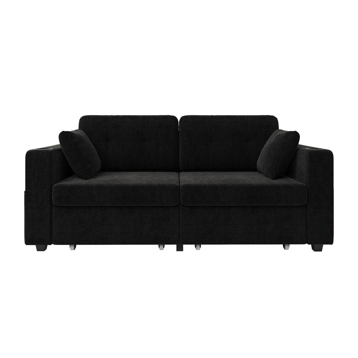 2-SITZER Sofa aus Chenille 172x75x82 cm in Schwarz mit USB & Stauraumschubladen - Schwarz, Textil (75/82/172cm) - Modfu