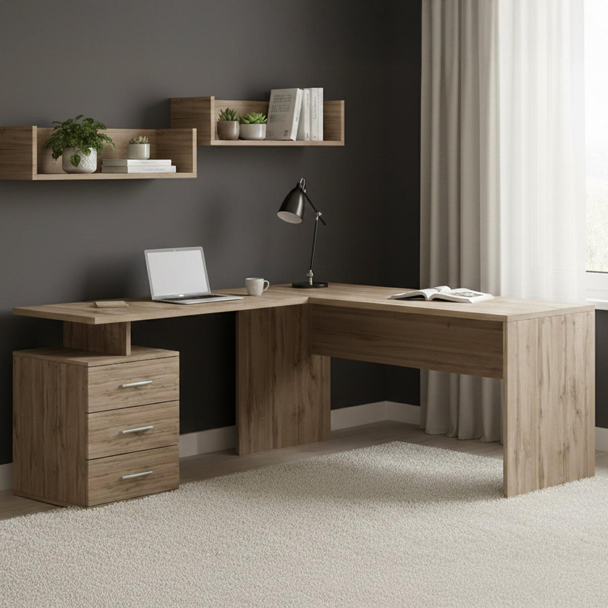 ECKSCHREIBTISCH Eiche 60/180/75 cm - Braun, Holzwerkstoff (60/180/75cm) - DMORA