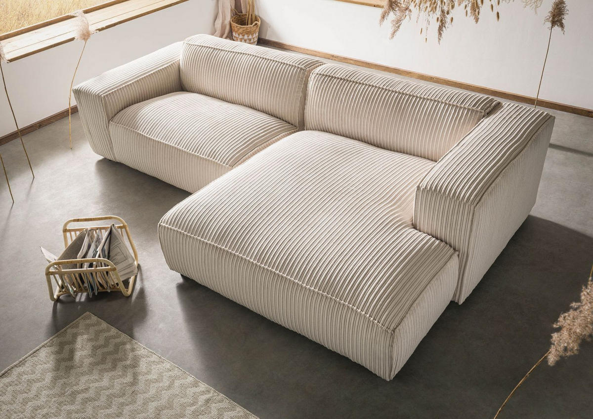 ECKSOFA 279x164x69 Cord elfenbein VALENCIA - Beige, Holz (279/164cm) - Massivmoebel24