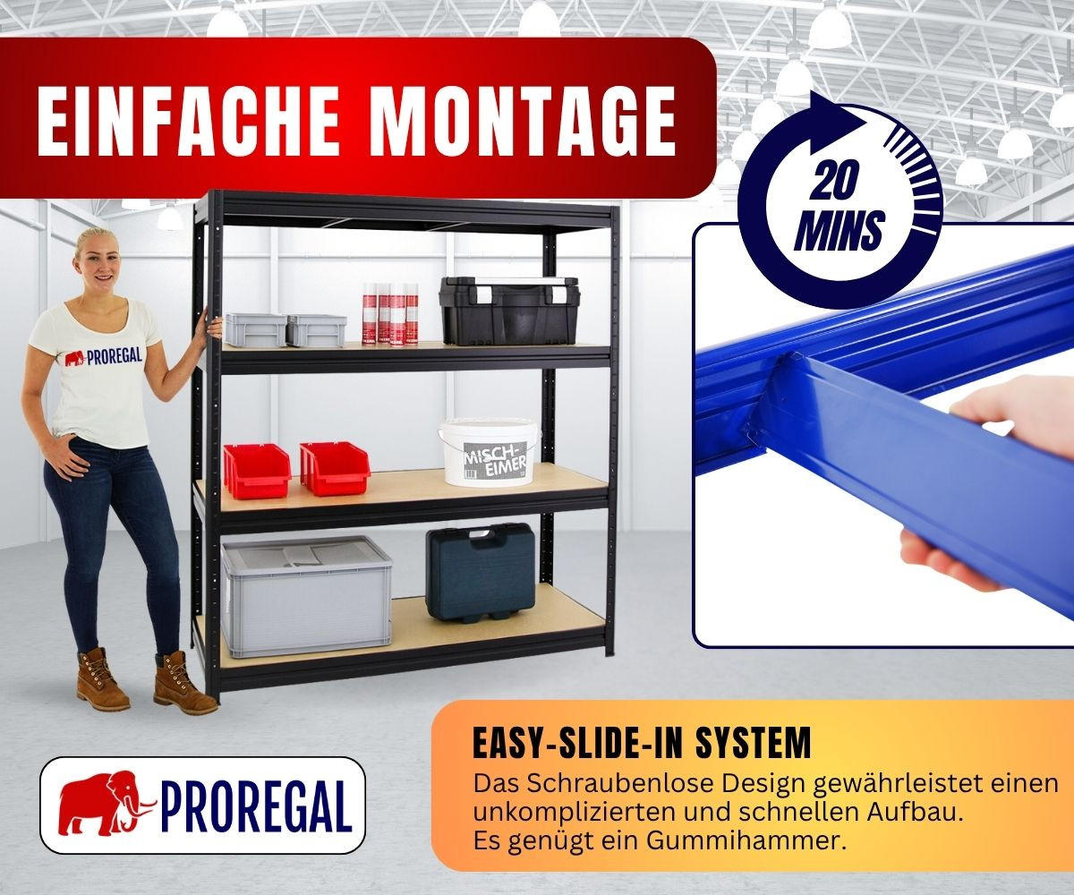 SCHWERLASTREGAL Dino 180x160x60 cm Fachlast 600 kg Schwarz - Schwarz, Metall (160/180/60cm) - PROREGAL