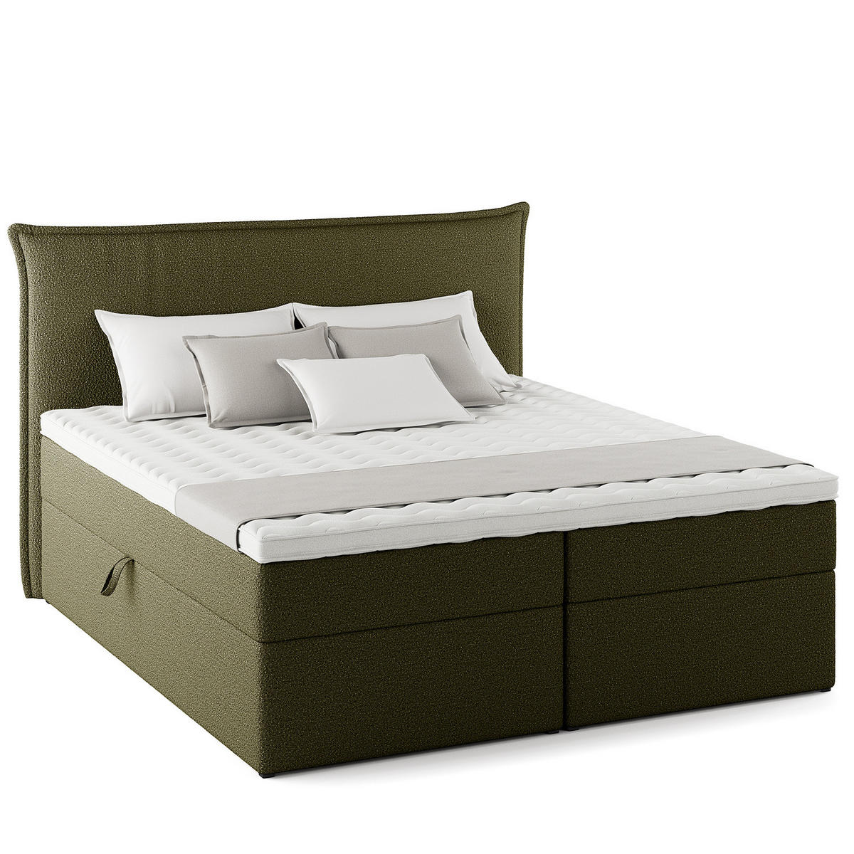 BOXBETT mit Stauraum - Bouclé - Olivgrün, Holzwerkstoff/Textil (180/200cm) - home24