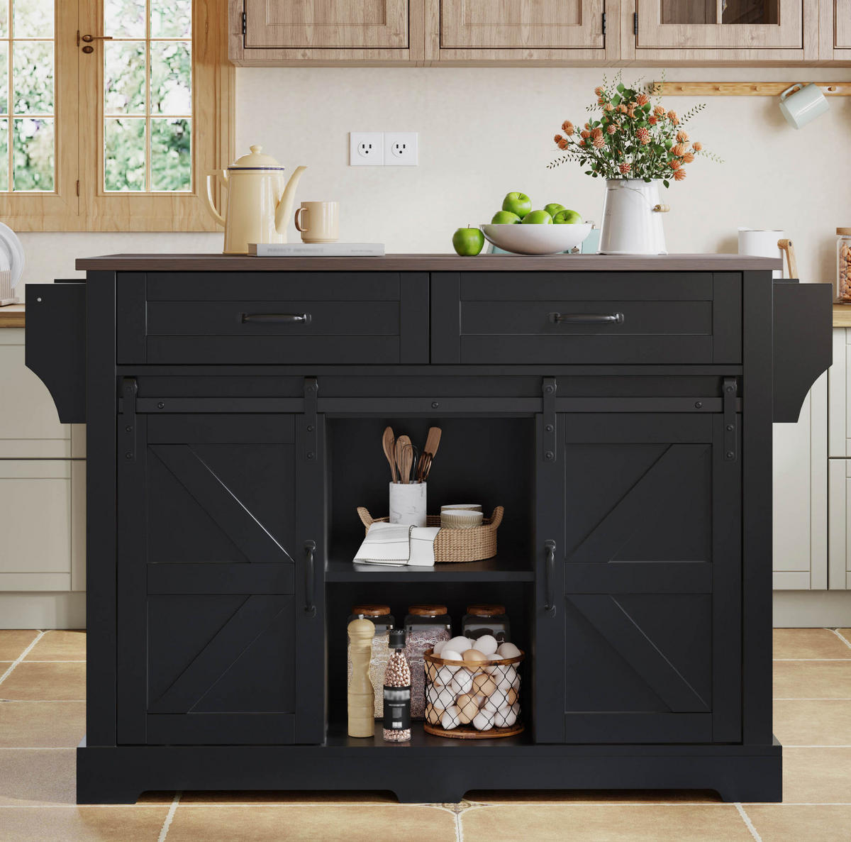 KÜCHENINSEL mit klappbarer Arbeitsplatte 120x45(70)x91 cm Schwarz - Schwarz, Holz (70/91/120cm) - Beauniv