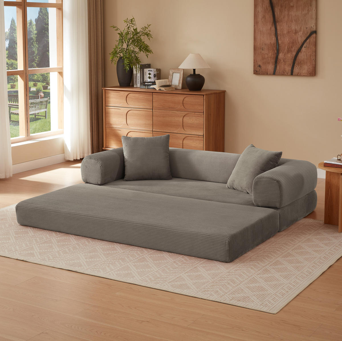 SCHLAFSOFA klappbar Velours Taupe - Taupe, Kunststoff (89/59/195cm) - Meubliv
