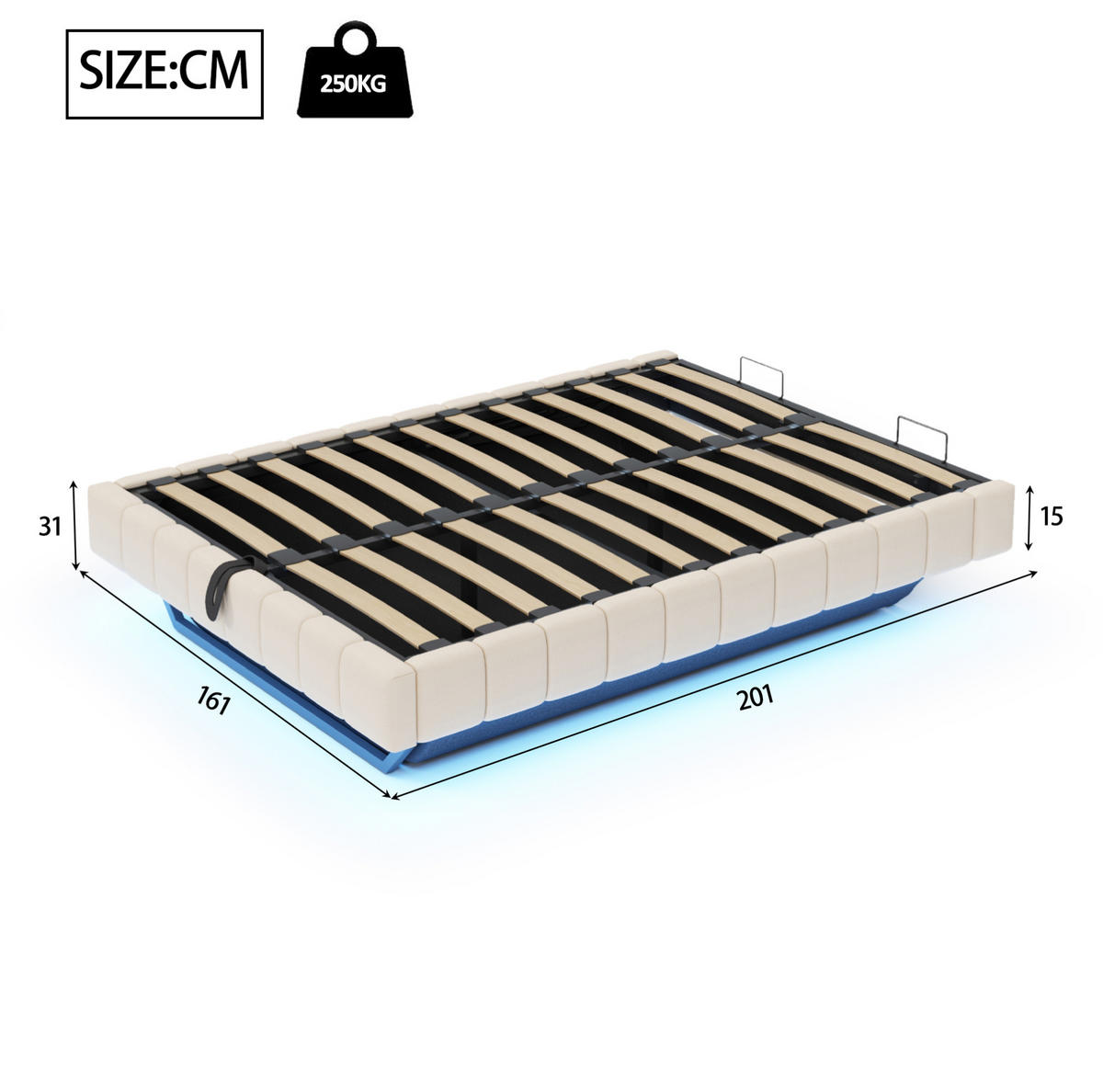 ČALÚNENÁ posteľ 160/200 cm s LED osvetlením, hydraulickým úložným priestorom a bez čela, Béžová - béžová, textil (160/200cm) - Redom