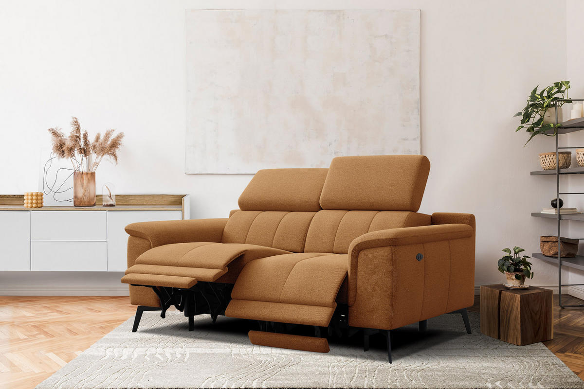 RELAXSOFA FIERO 2-Sitzer mit 2 Relaxfunktionen, orange - Schwarz/Orange, Holzwerkstoff/Textil (170/82/103cm) - Courtois Laville