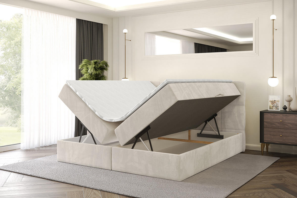 BOXBETT mit Matratze H4 und Lattenrost - LIRO - 160x200 - Beige Casablanca - Beige, Holzwerkstoff/Kunststoff (160/200cm) - ALTDECOR