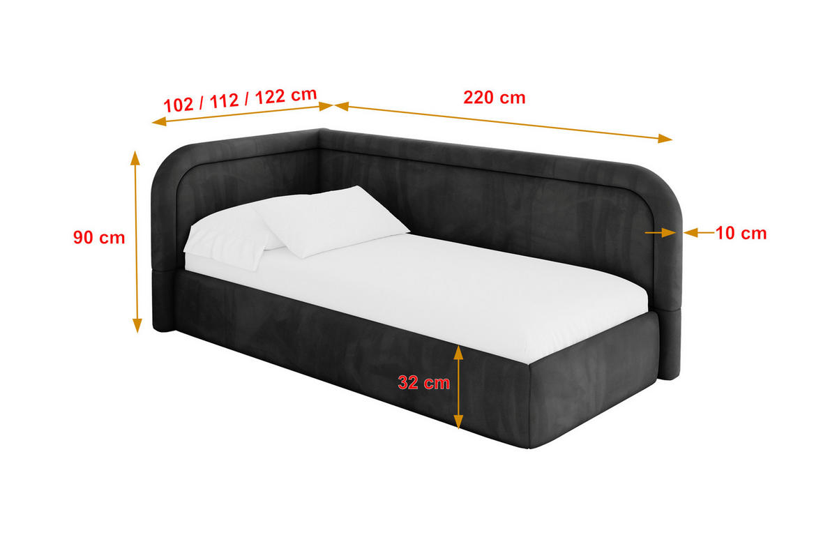 EINZELLBETT Jugendbett mit Bettkasten, Rechts - JOVY 80x200 Schwarz - Anthrazit, Holzwerkstoff/Textil (80/200cm) - ALTDECOR