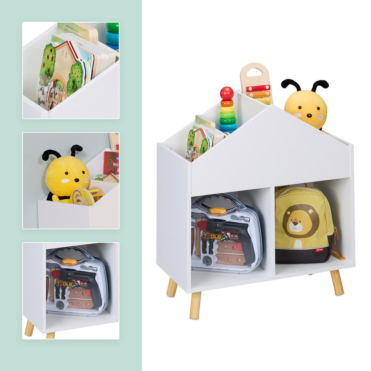 KINDERREGAL - Weiß, Holz/Holzwerkstoff (60/67/30cm) - Relaxdays