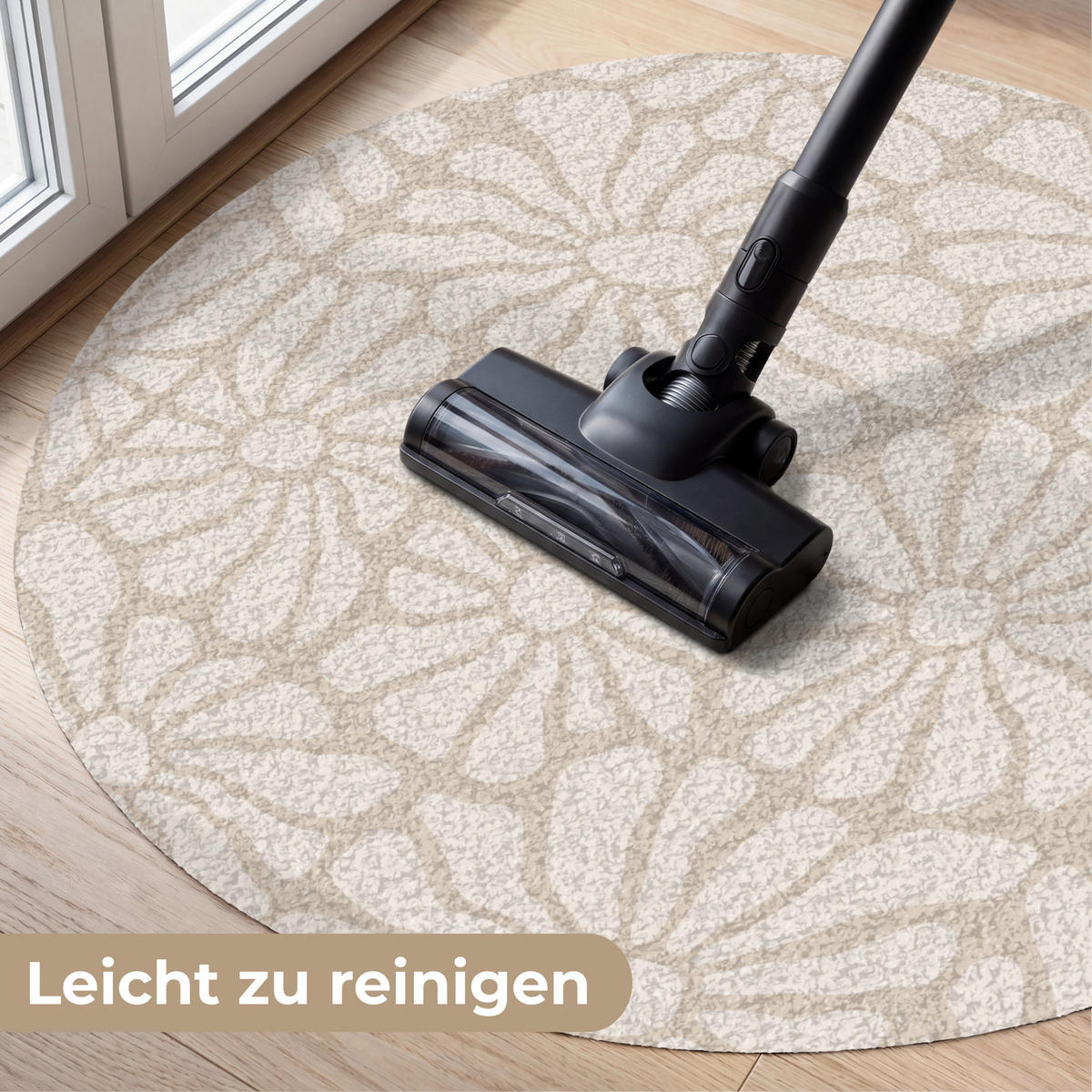 ROHOŽKA Květinový - Potisk - Béžový - Hnědý - Minimalistický 90x90 cm - písková barva, textil/umělá hmota (90/0.4cm) - MuchoWow
