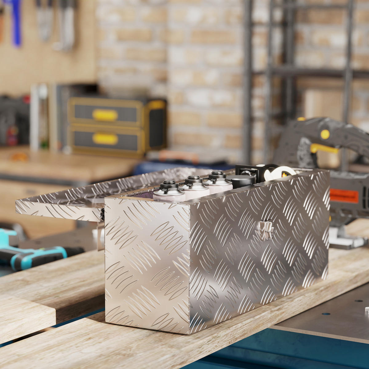 GERÄTEKASTEN Aufbewahrungskiste aus Aluminium mit Schloss und Schlüsseln - Silberfarben, Metall (15.5/20.5/50cm) - HOMCOM