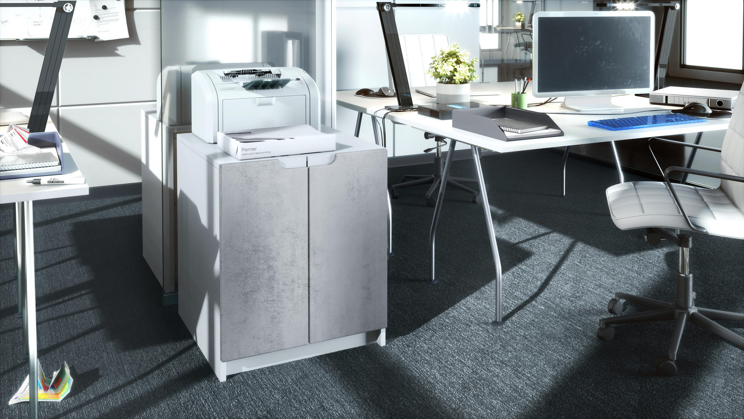 KOMMODE Logan Fronten in Beton Oxid Optik - Hellgrau, Holzwerkstoff (51/60.5/54cm) - Vladon