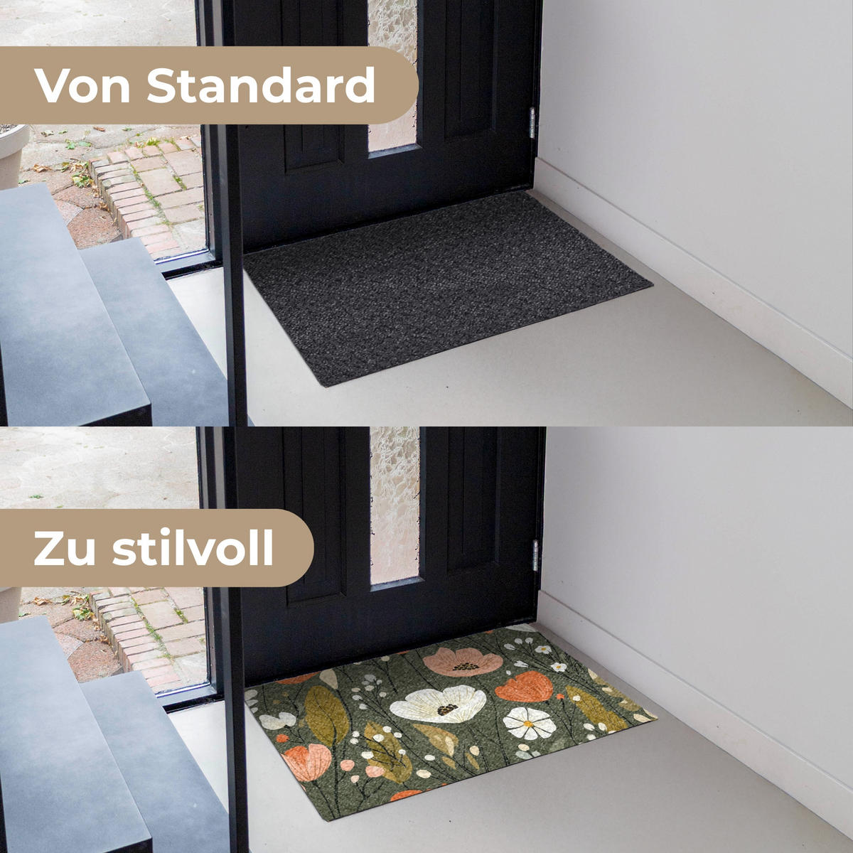 FUSSMATTE Blumen - Illustration - Grün 90x60 cm - Dunkelgrün, Kunststoff (90/0.4cm) - MuchoWow