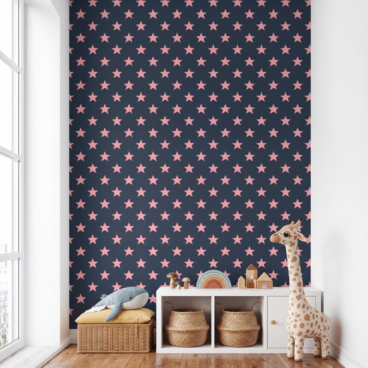KINDERTAPETE - Muster - Sterne - Rosa - 180x300 cm - Anthrazit, Papier (180/300cm) - OnlyWow