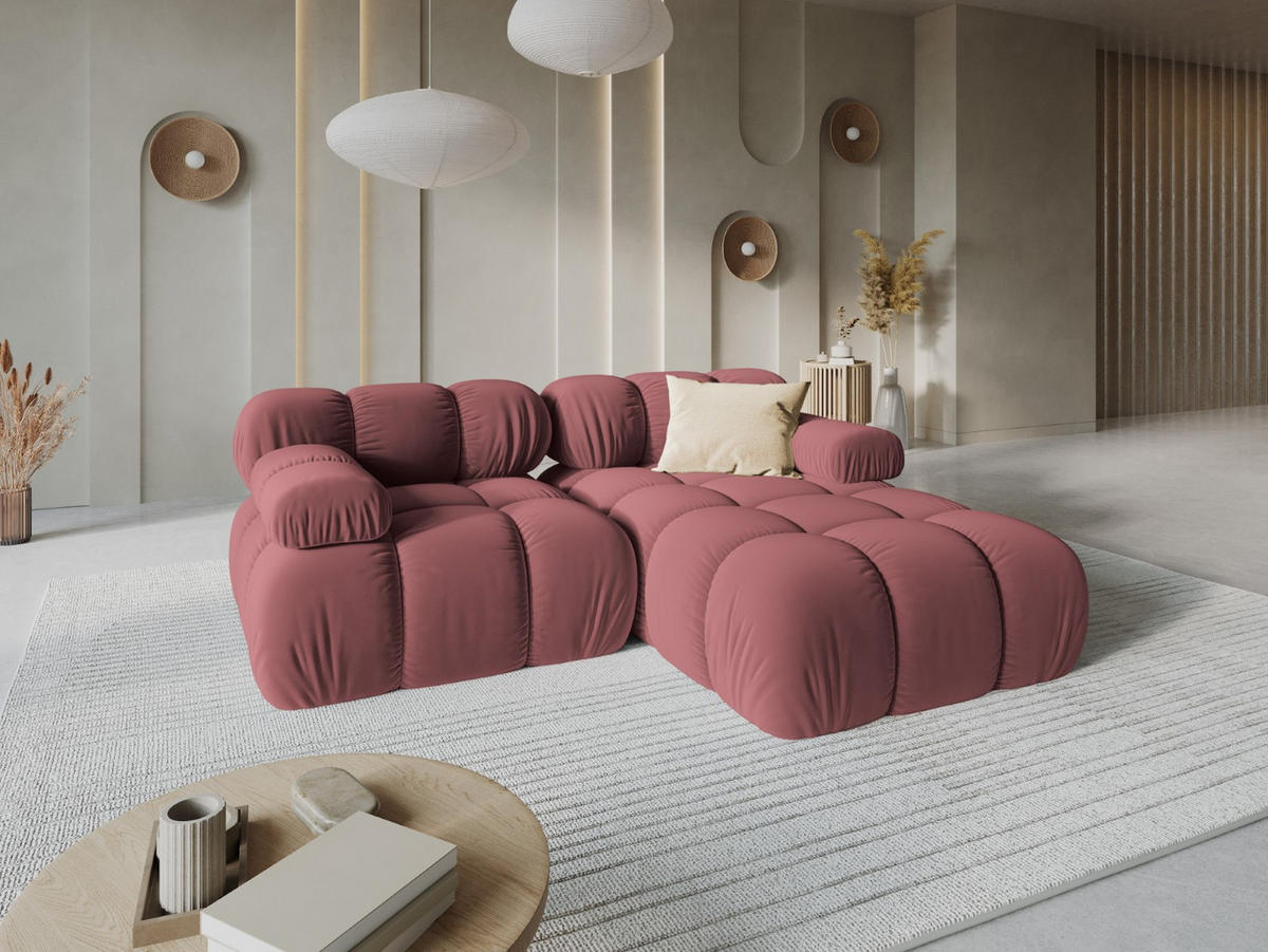 MODULARES-ECKSOFA rechts Bellis aus Samt rosa 3 Sitzplätze - Pink, Textil (157/191cm) - Micadoni