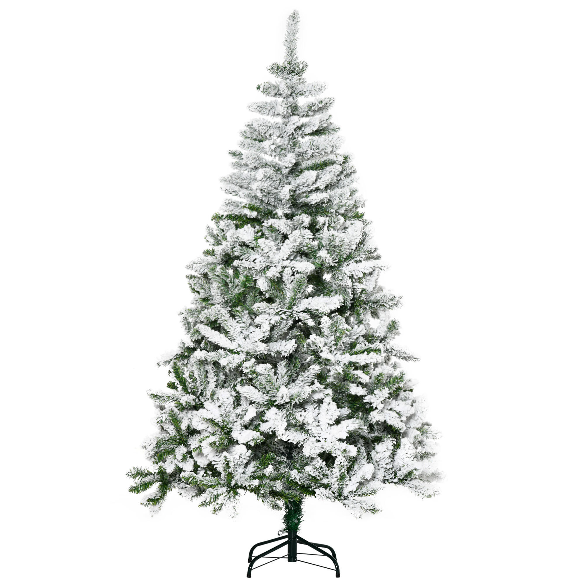 HOMCOM Künstlicher Weihnachtsbaum, 180 cm Christbaum mit Kunstschnee, Indoor - Grün, Holzwerkstoff/Metall (180cm) - HOMCOM