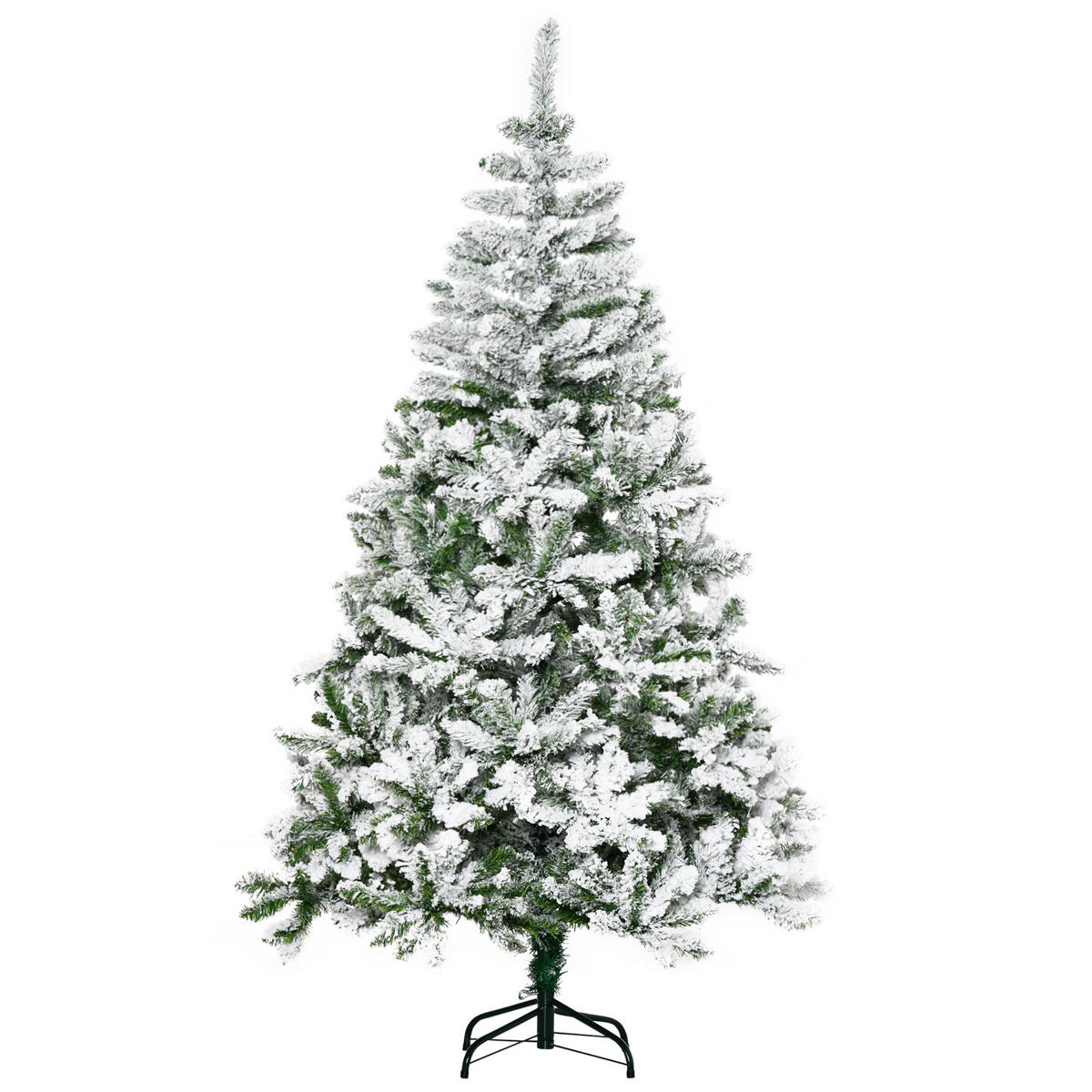 HOMCOM Künstlicher Weihnachtsbaum, 180 cm Christbaum mit Kunstschnee, Indoor - Grün, Holzwerkstoff/Metall (180cm) - HOMCOM