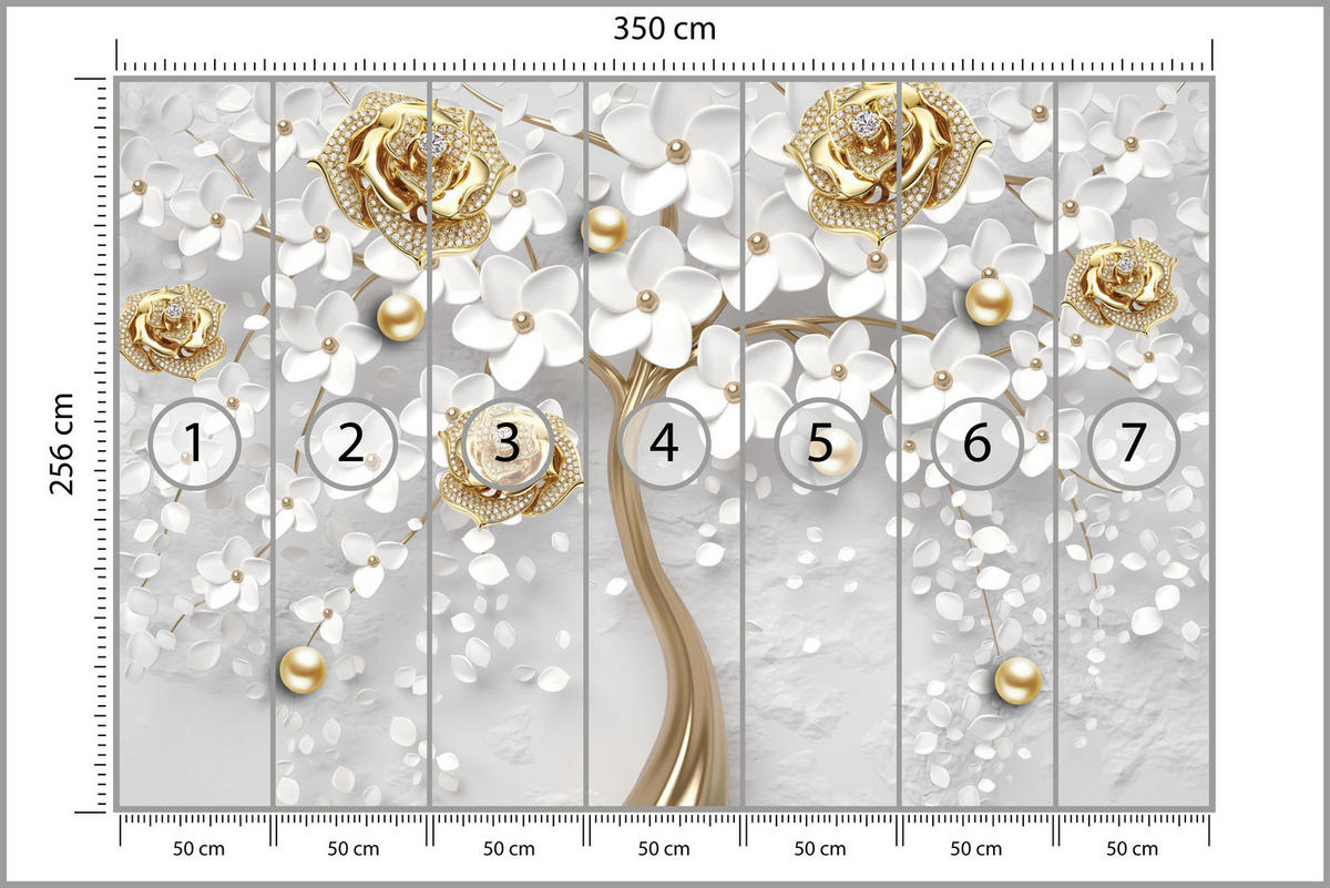 FOTOTAPETE für Wohnzimmer Abstrakte Rosen Baum Blumen Räumliche Äste Zweige 350x256 - Gelb/Weiß, Papier (350/256cm) - Muralo