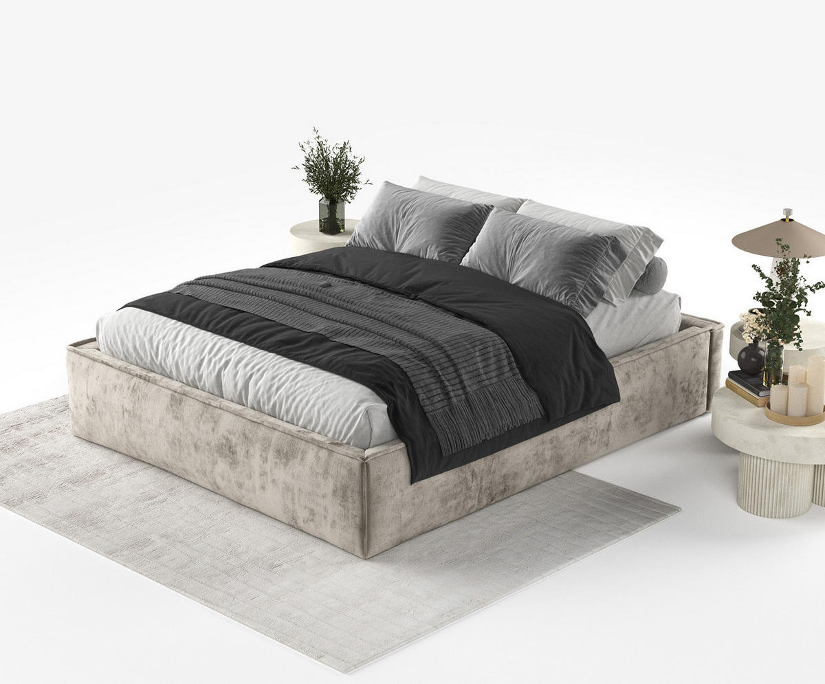 POLSTERBETT Alvar Beige 200/200 cm im Chenille-Stoff - Beige/Schwarz, Holz/Holzwerkstoff (200/200cm) - Maison de Reve