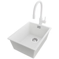 GRANITSPÜLE London Slim, 2-er set Weiß 36/47 cm 1 Becken + Küchenarmatur 38/14 cm + Ablauf-Set ab 40er Unterschrank - Chromfarben/Weiß, Kunststoff (36/20/47cm) - Primagran